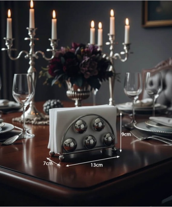 ZEYVE SILVER BEAD MODEL NAPKIN HOLDER, 2 PIECES, 13x9x7cm